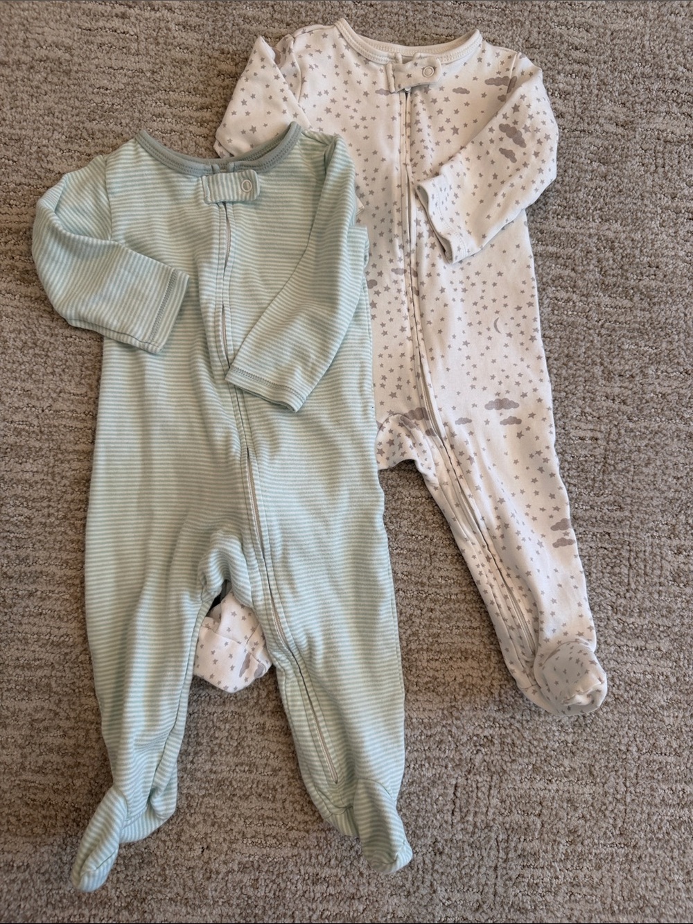 Striped Seafoam Green & Cream Baby Footie Sleepers - Unbranded